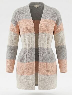 Vanilla Bay Popcorn Yarn Colorblock Long Striped Cardigan Size L